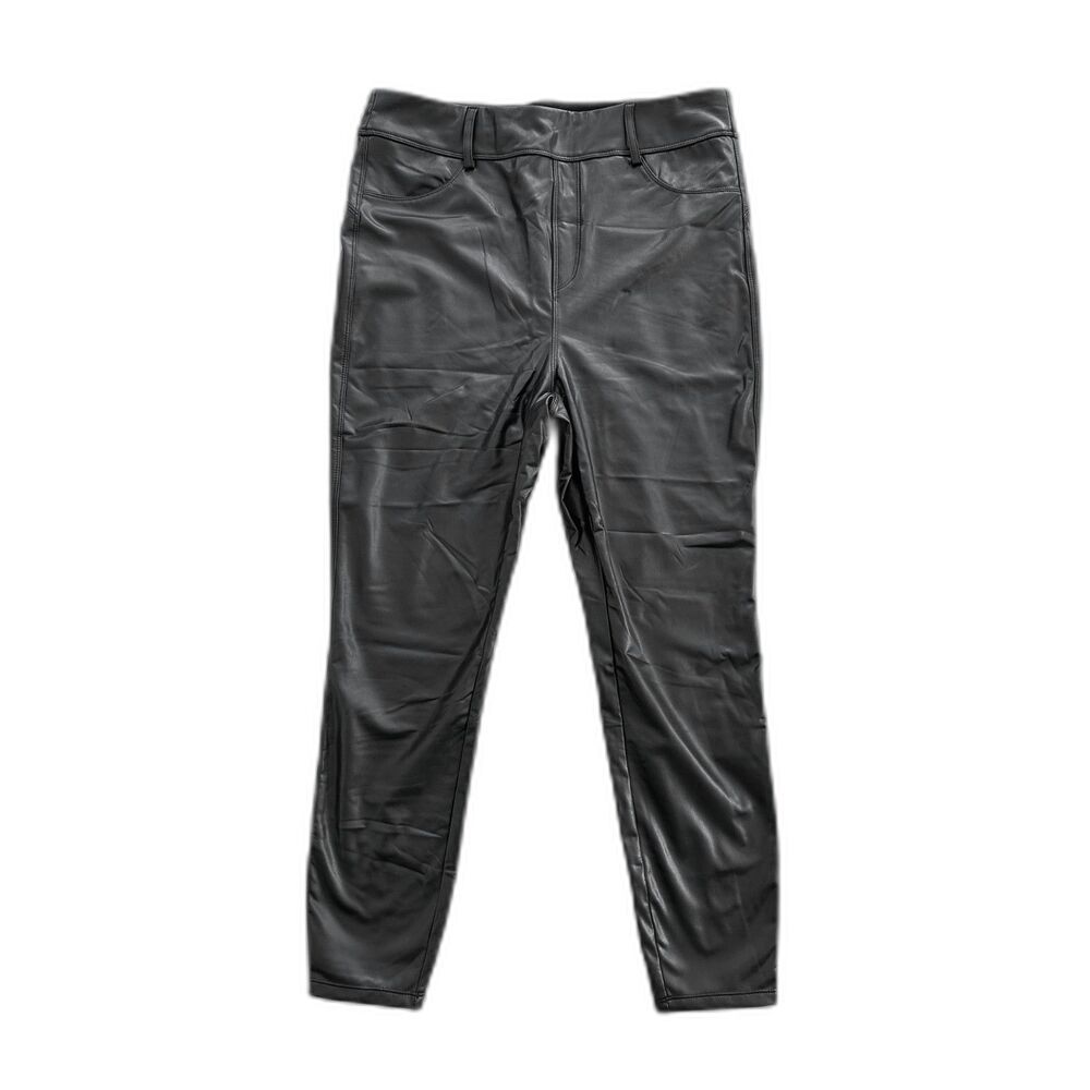 NWT Halara High Waisted Stretchy PU Fleece Casual Leggings Black Pants sz L 7/8
